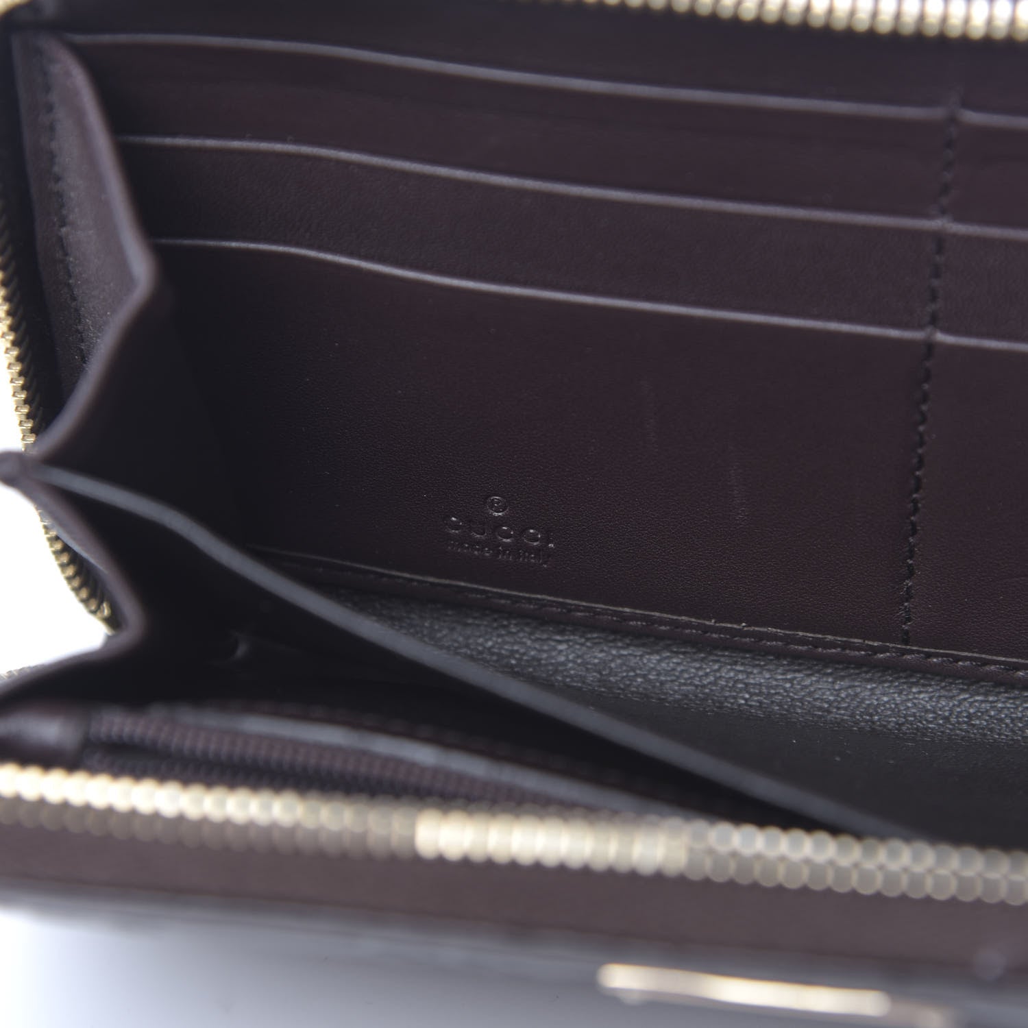 Gucci Guccissima Margaux Calfskin Metal Bar Zip Around Wallet Chocolate 6 of 9