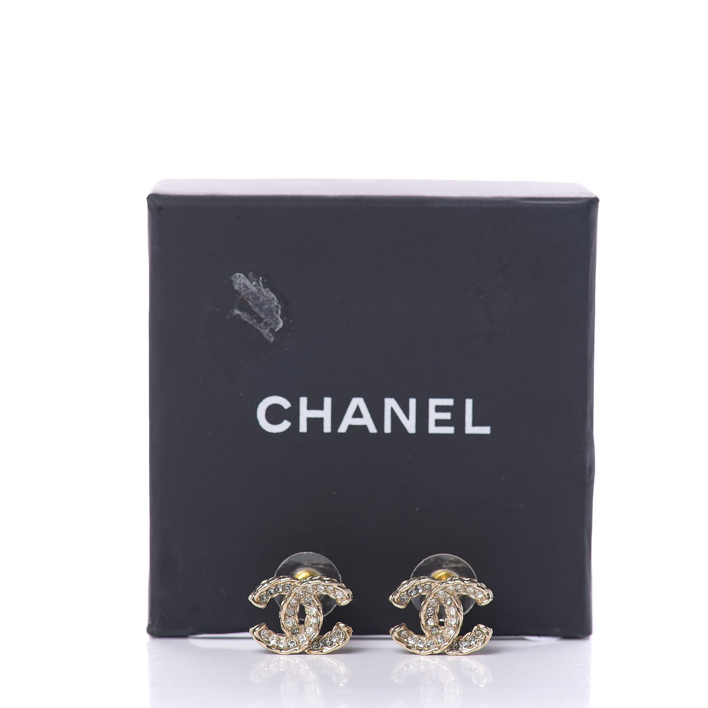 Crystal Chain CC Earrings Gold