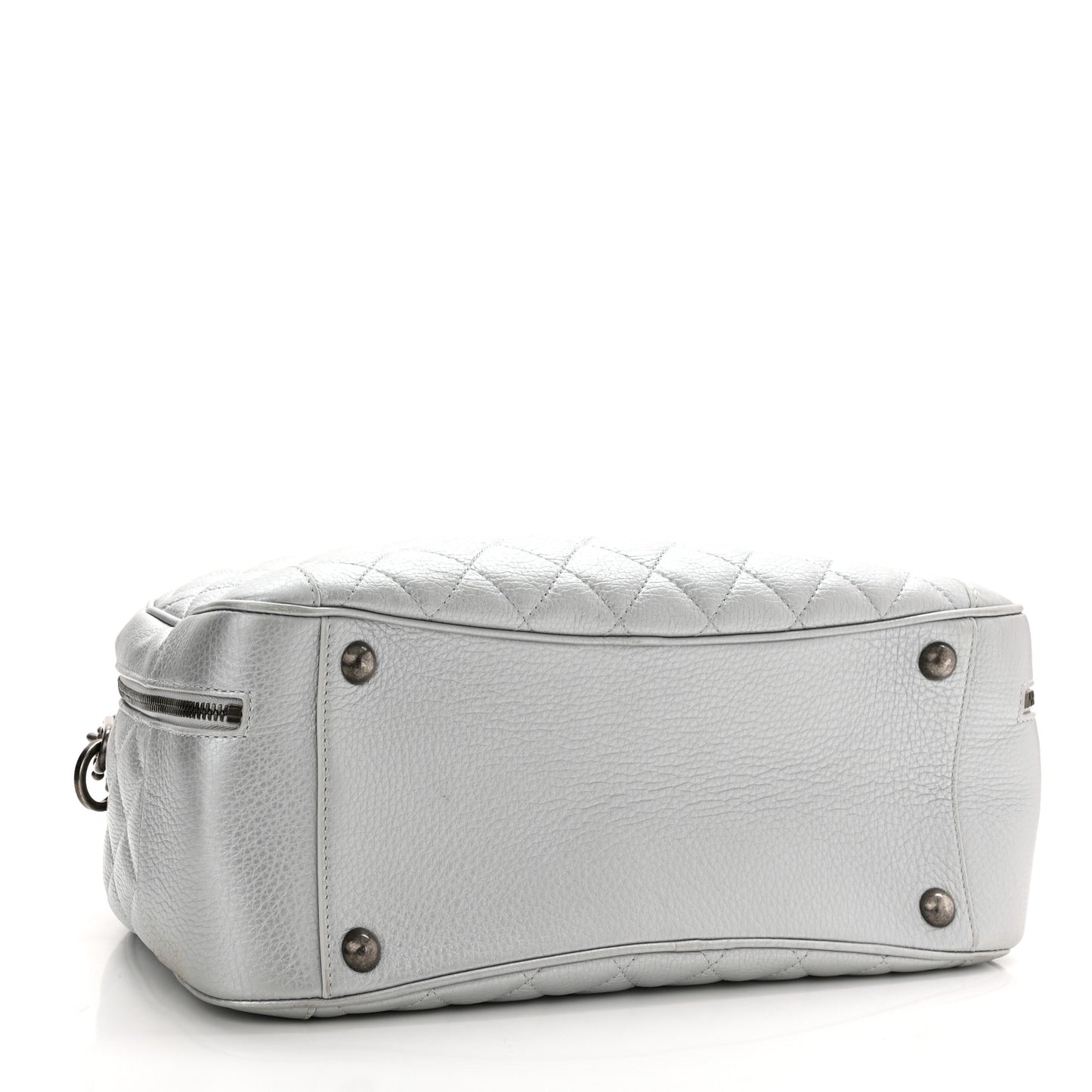 Metallic Calfskin Quilted Medium Airlines Round Trip Bowling Bag Silver