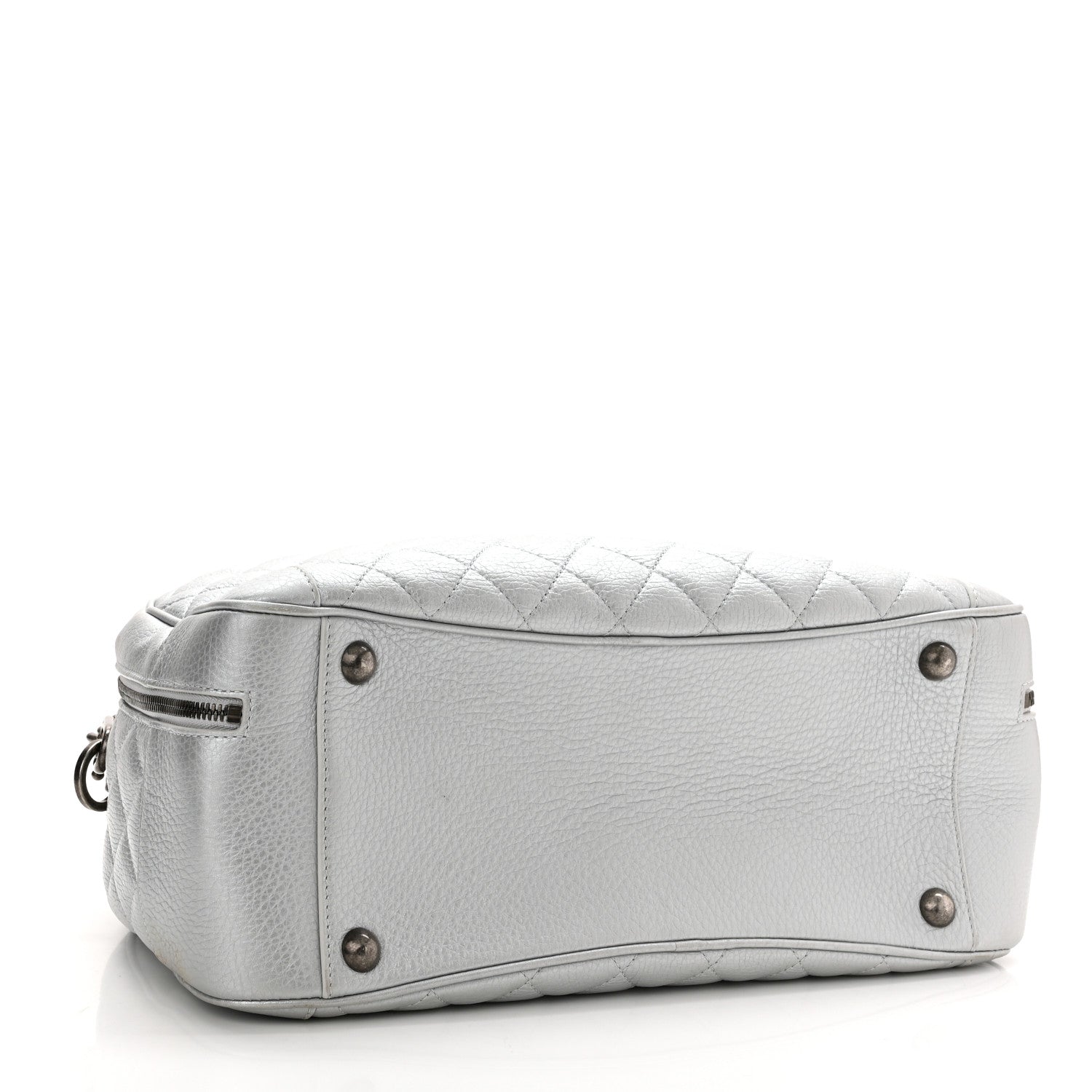 Chanel Metallic Calfskin Quilted Medium Airlines Round Trip Bowling Bag Silver 4 of 10