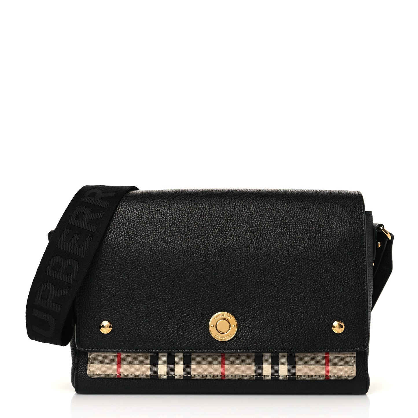 Grainy Calfskin Vintage Check Note Crossbody Bag Black