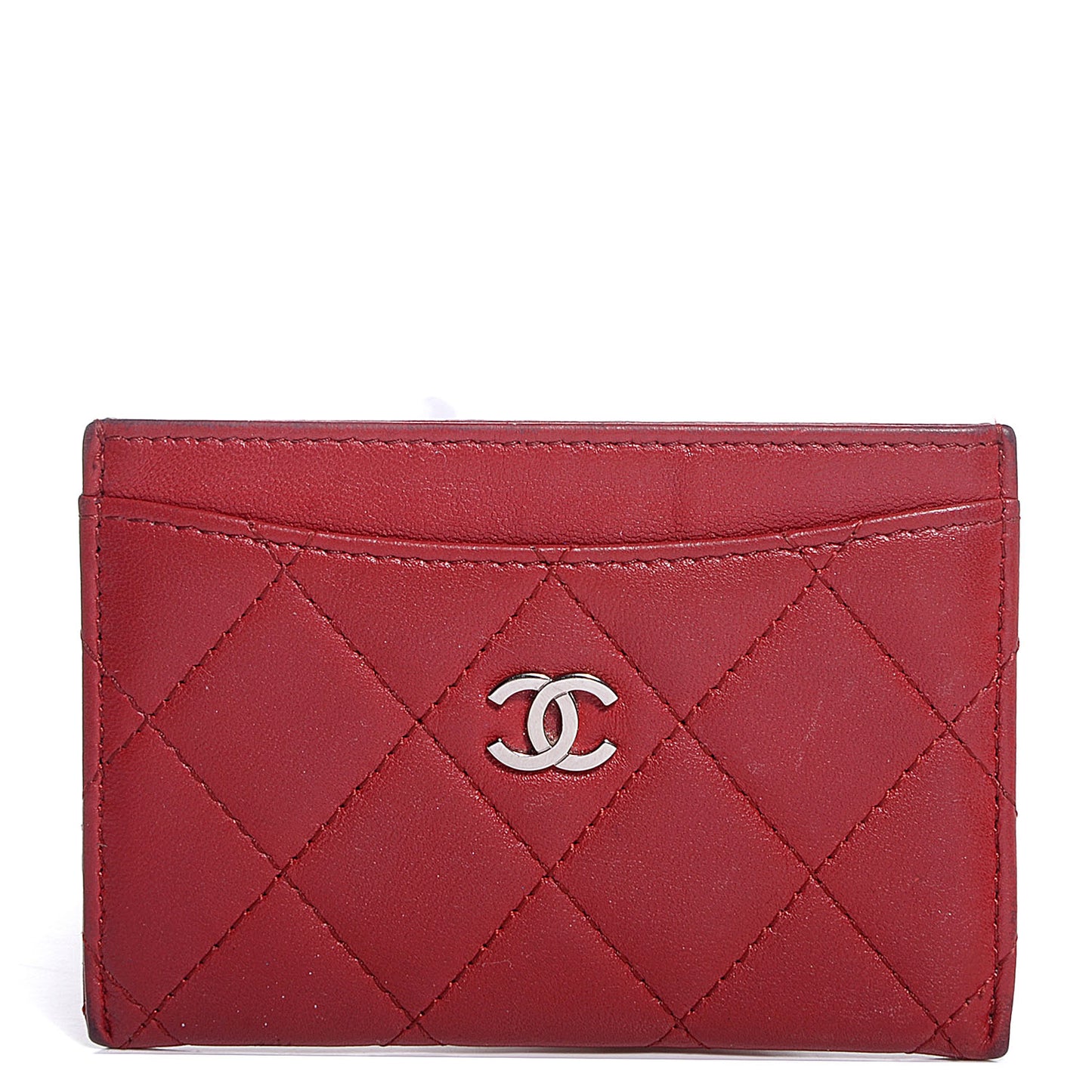 Lambskin Quilted Card Holder Red