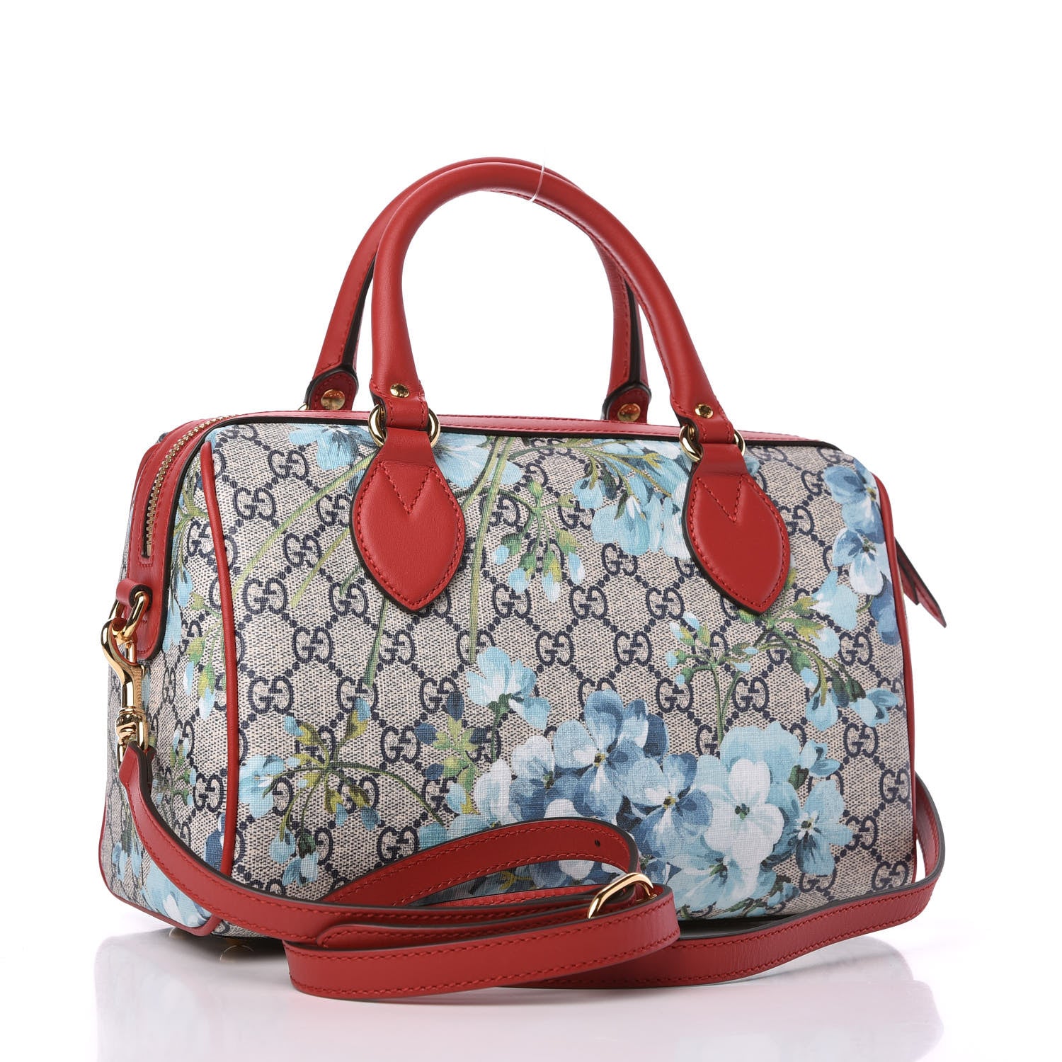 Gucci GG Supreme Monogram Blooms Small Boston Beige Blue Navy Hibiscus Red 3 of 10