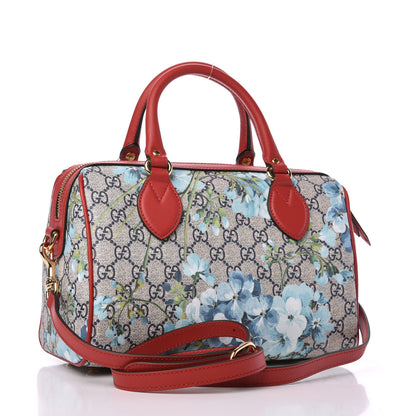 Gucci GG Supreme Monogram Blooms Small Boston Beige Blue Navy Hibiscus Red 3 of 10
