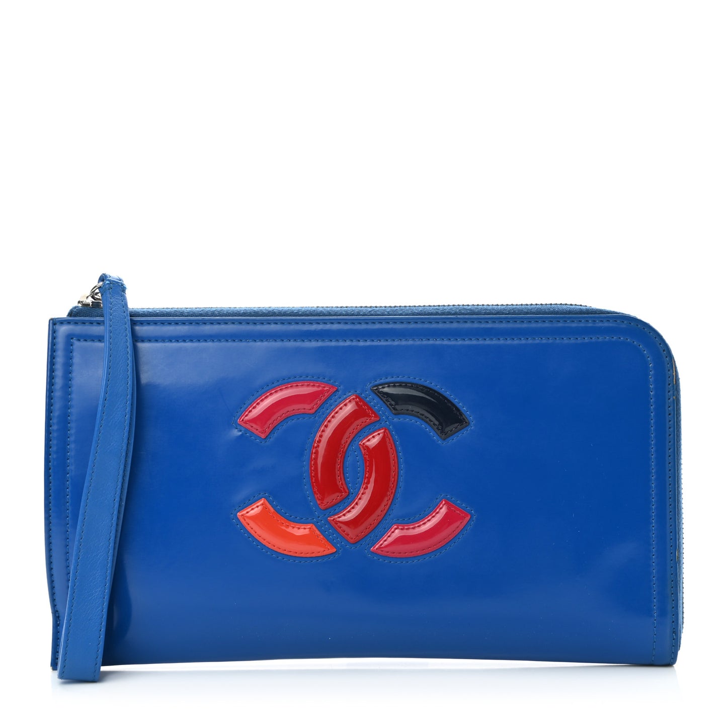 Vinyl Patent Lipstick Wristlet Wallet Blue