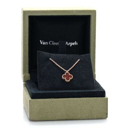 Van Cleef & Arpels 18K Rose Gold Carnelian Sweet Alhambra Pendant Necklace 5 of 5