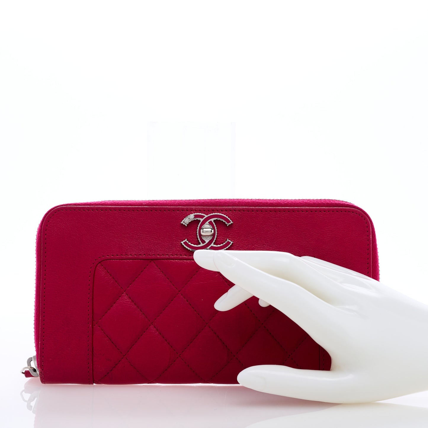 Sheepskin Quilted Mademoiselle Vintage Zip Around Wallet Dark Pink