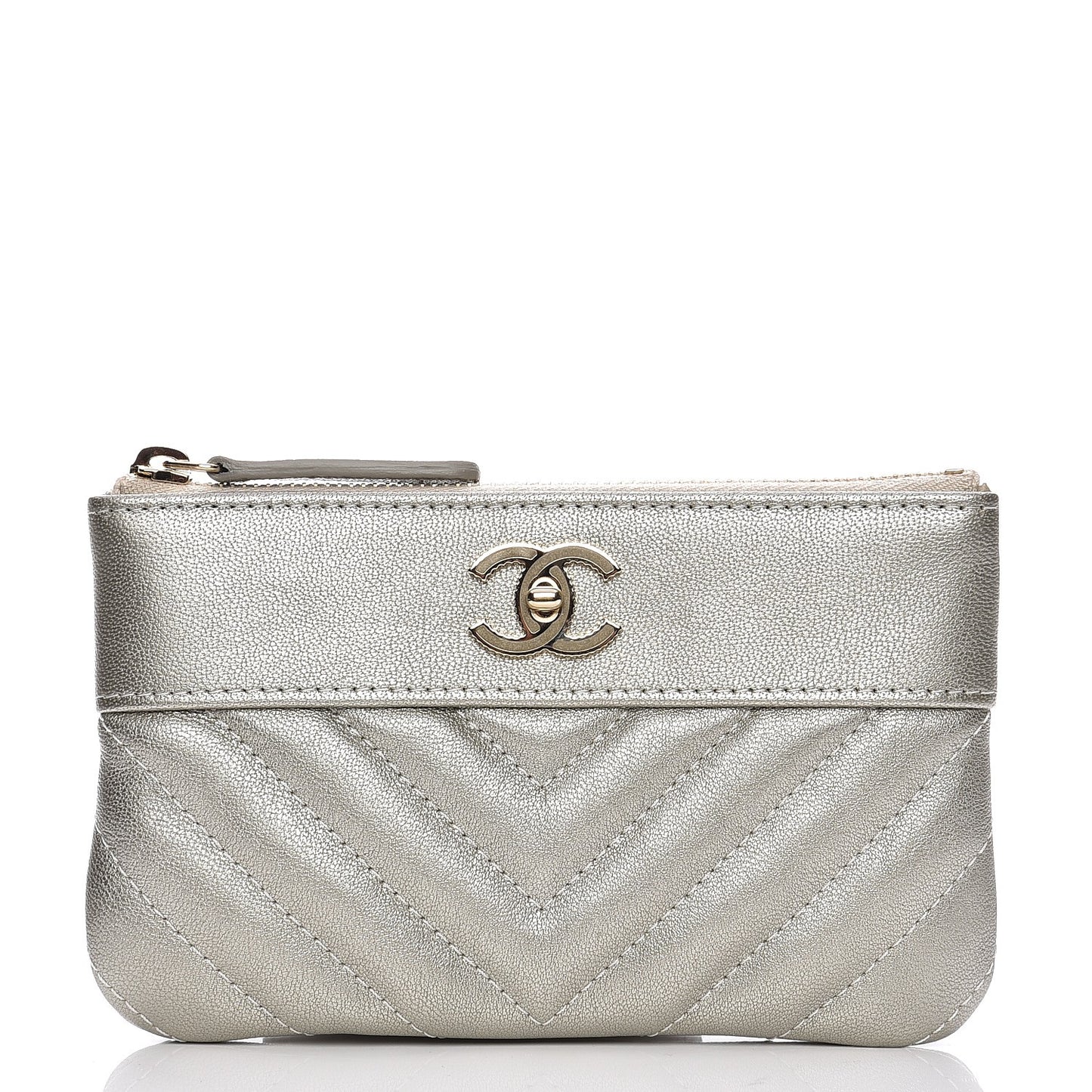 Metallic Sheepskin Chevron Quilted Small Vintage Mademoiselle Cosmetic Case Light Gold