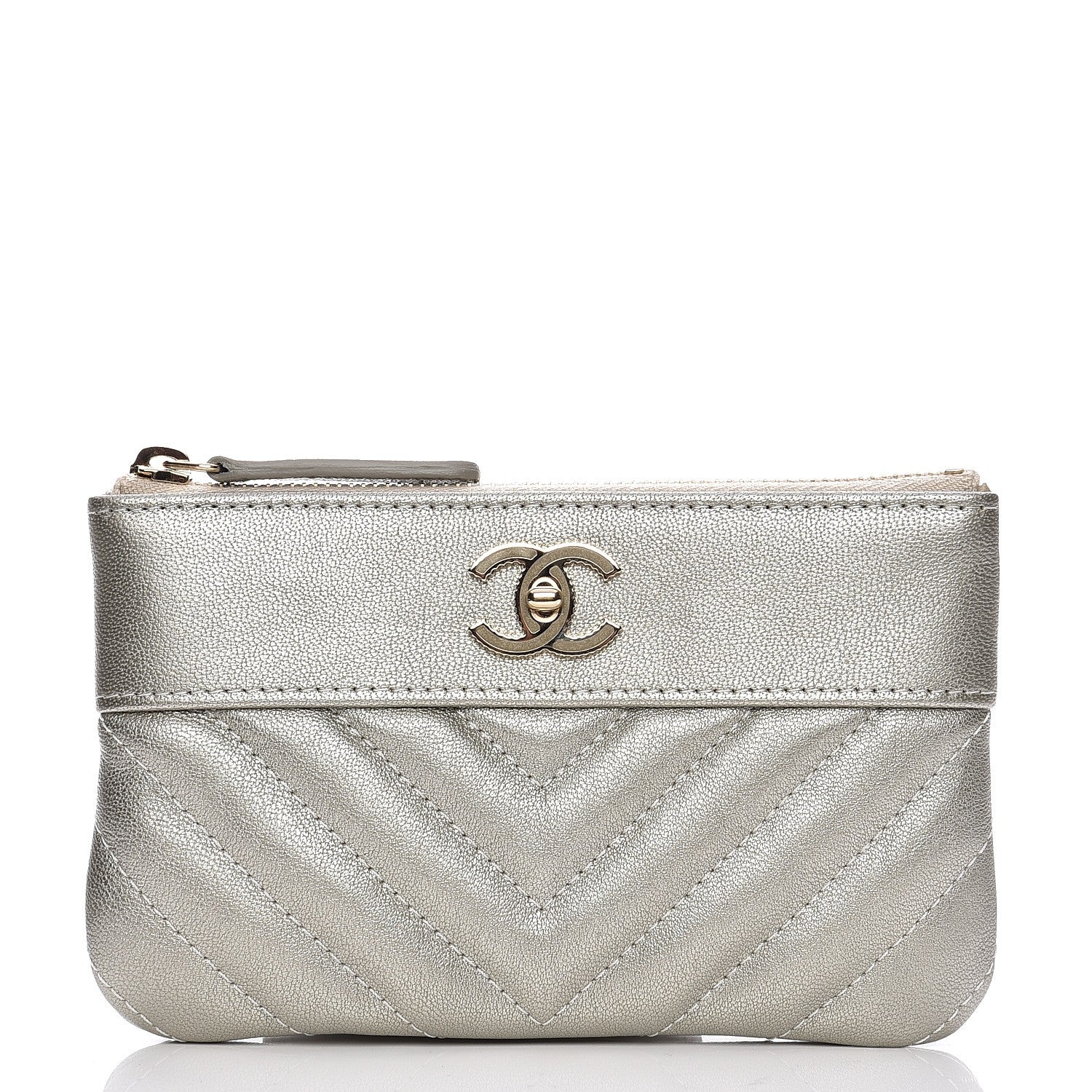 Chanel Metallic Sheepskin Chevron Quilted Small Vintage Mademoiselle Cosmetic Case Light Gold 1 of 8
