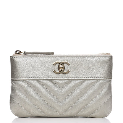 Chanel Metallic Sheepskin Chevron Quilted Small Vintage Mademoiselle Cosmetic Case Light Gold 1 of 8