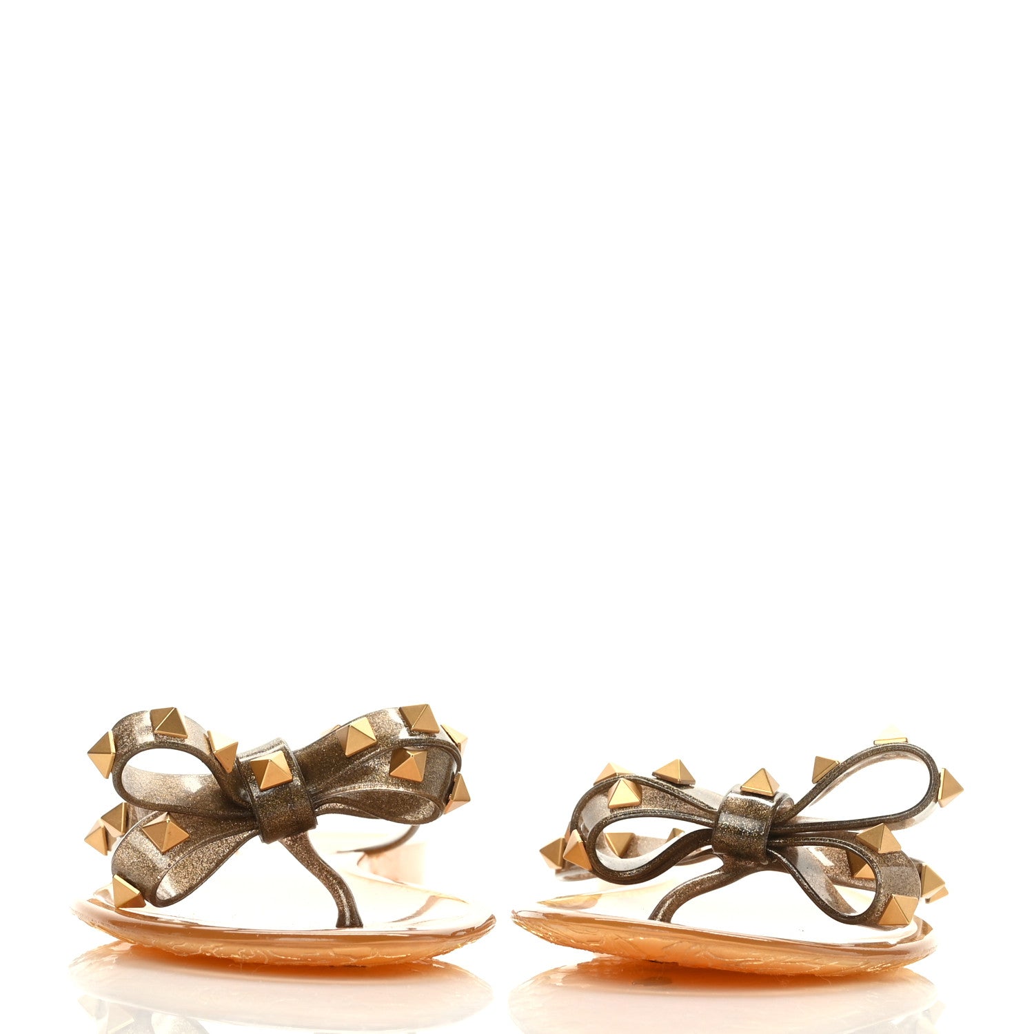 Valentino Garavani PVC Jelly Glitter Rockstud Bow Thong Sandals 41 Oro 2 of 7