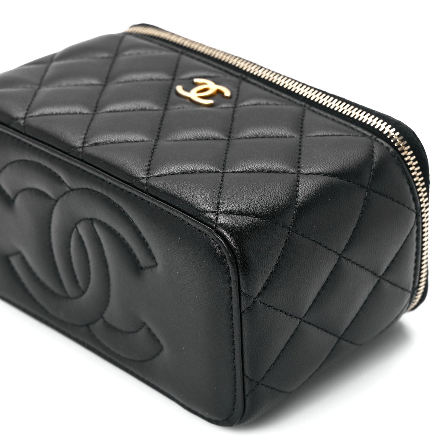 Chanel Lambskin Quilted Metal Small Top Handle Vanity Case With Chain Black 11 of 12
