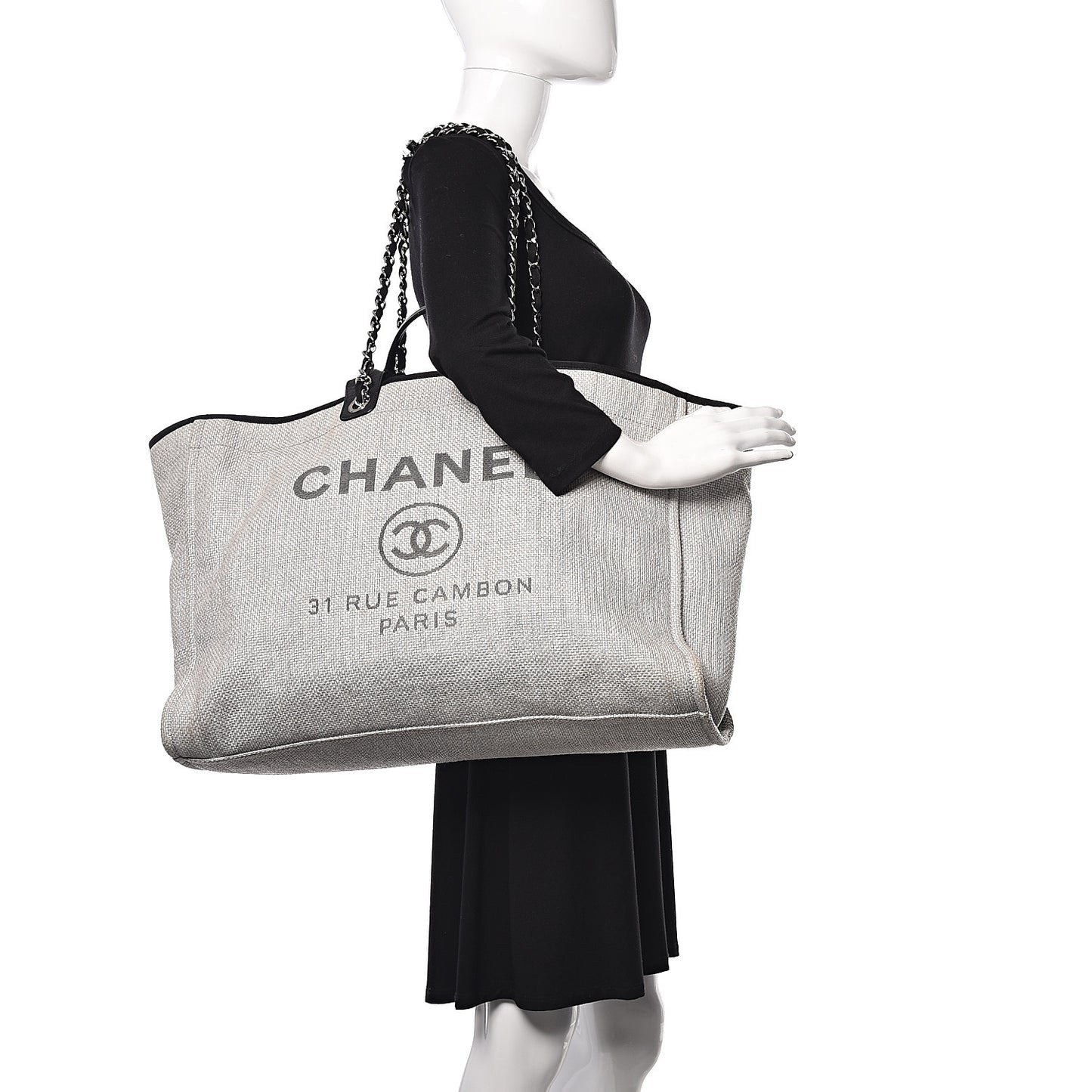 Woven Straw Raffia Extra Large Deauville Tote Grey