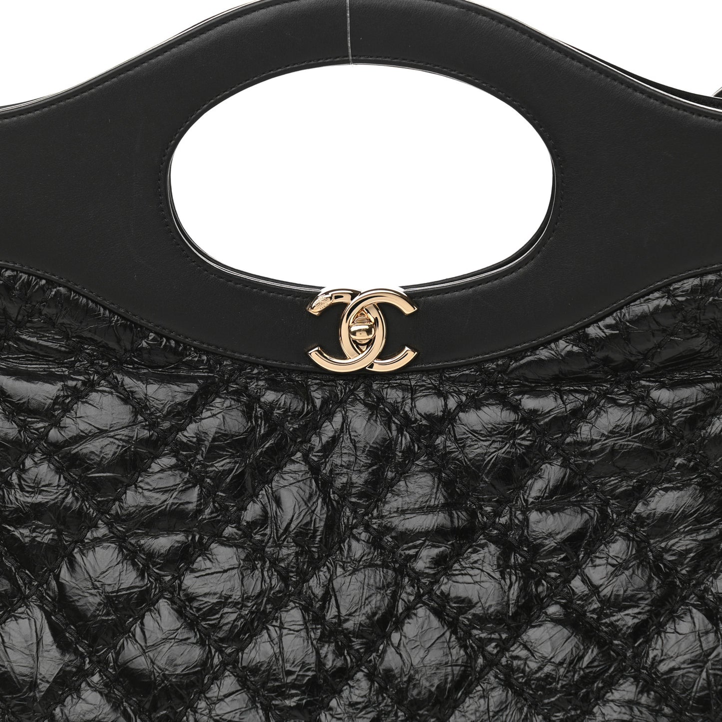 Crumpled Calfskin Quilted 31 Large Shopping Bag Black