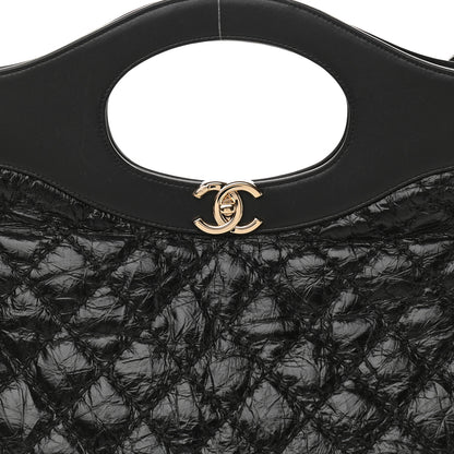 Chanel Crumpled Calfskin Quilted 31 Large Shopping Bag Black 7 of 10