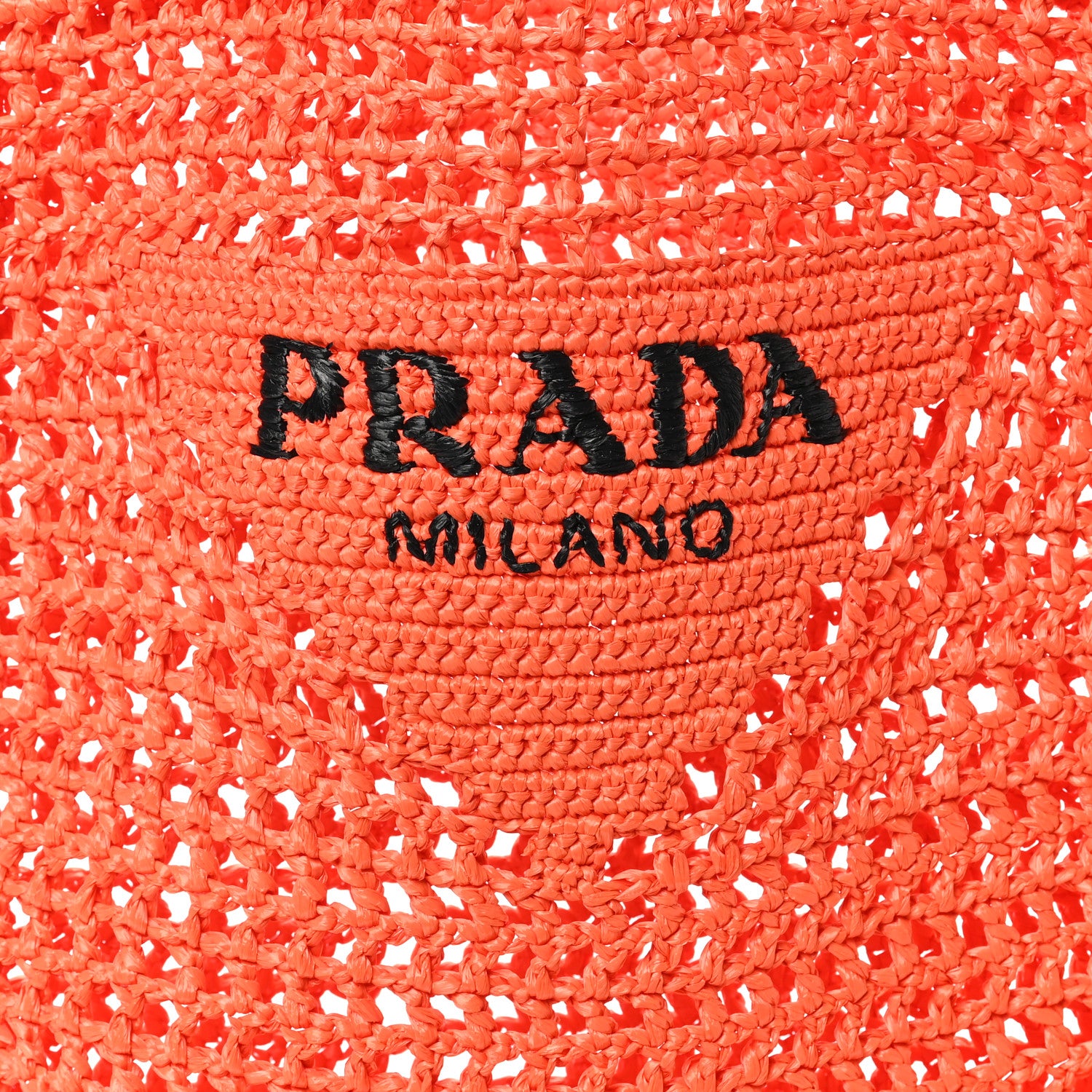Prada Yarn Raffia Effect Crochet Logo Embroidered Tote Bag Arancio 7 of 9