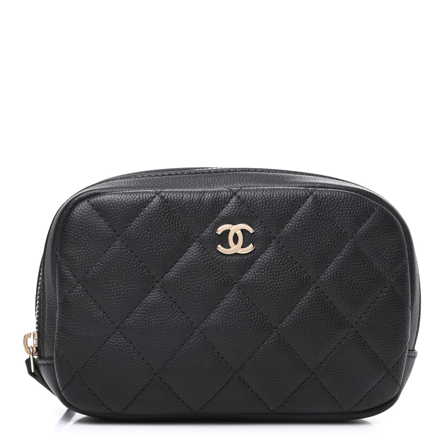 Caviar Quilted Small Curvy Pouch Cosmetic Case Black