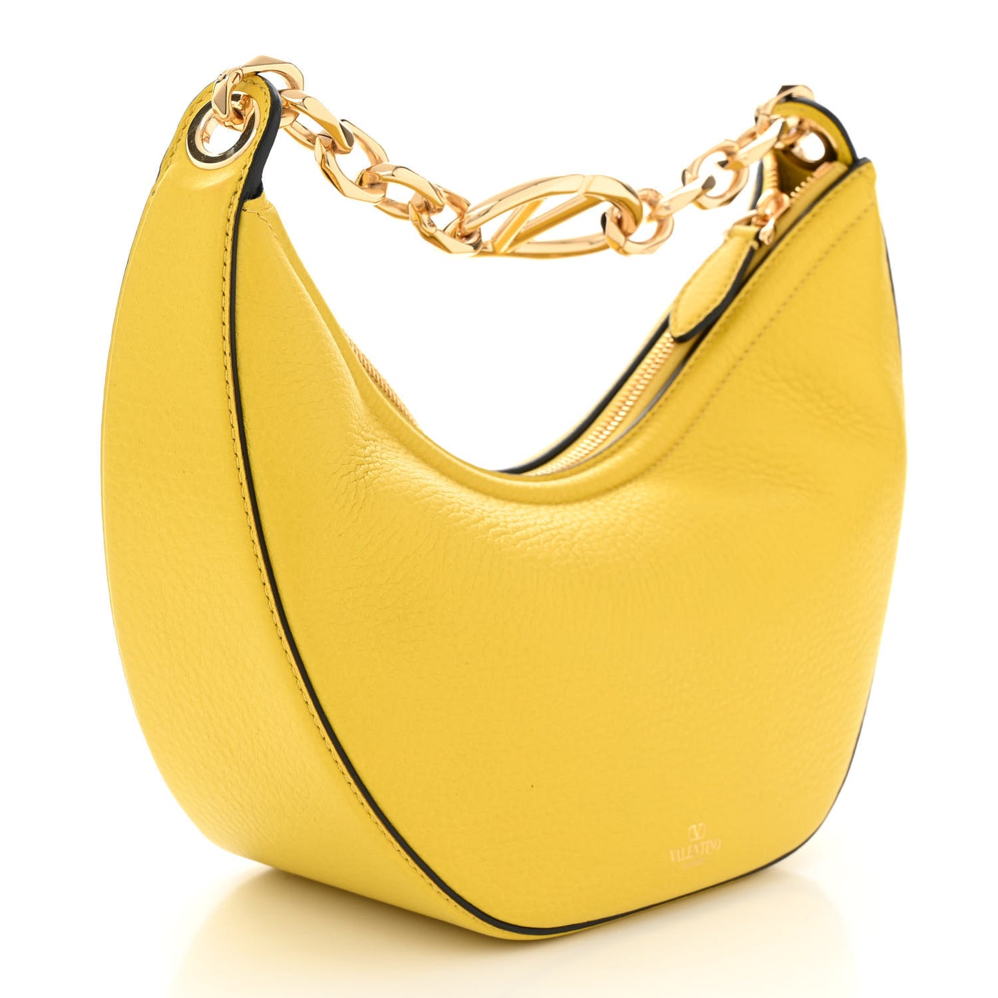 Grainy Calfskin Small Vlogo Moon Hobo Bag Cedar Yellow