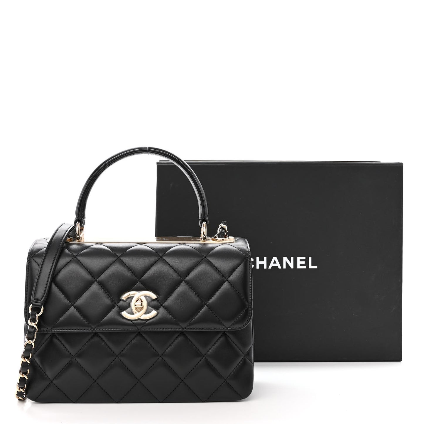 Lambskin Quilted Small Trendy CC Dual Handle Flap Bag Black