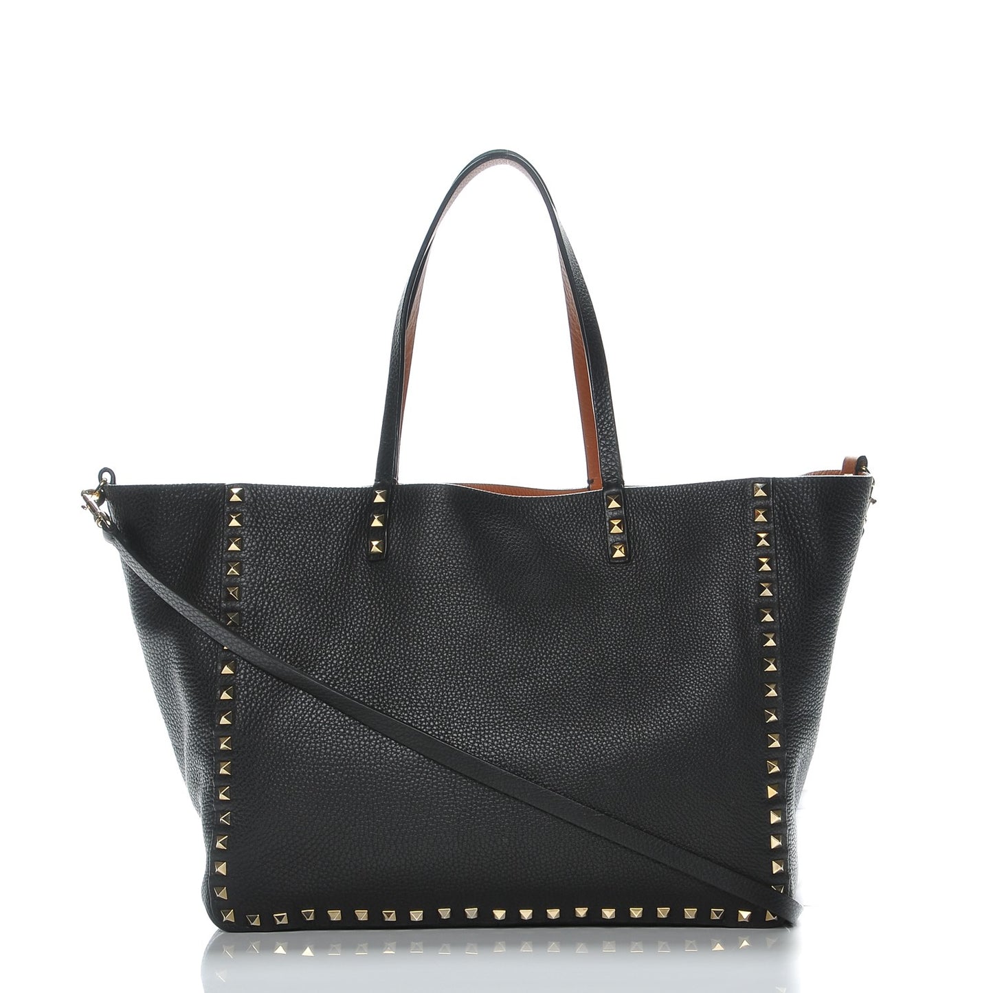 Pebbled Calfskin Medium Rockstud Reversible Tote Black Light Cuir