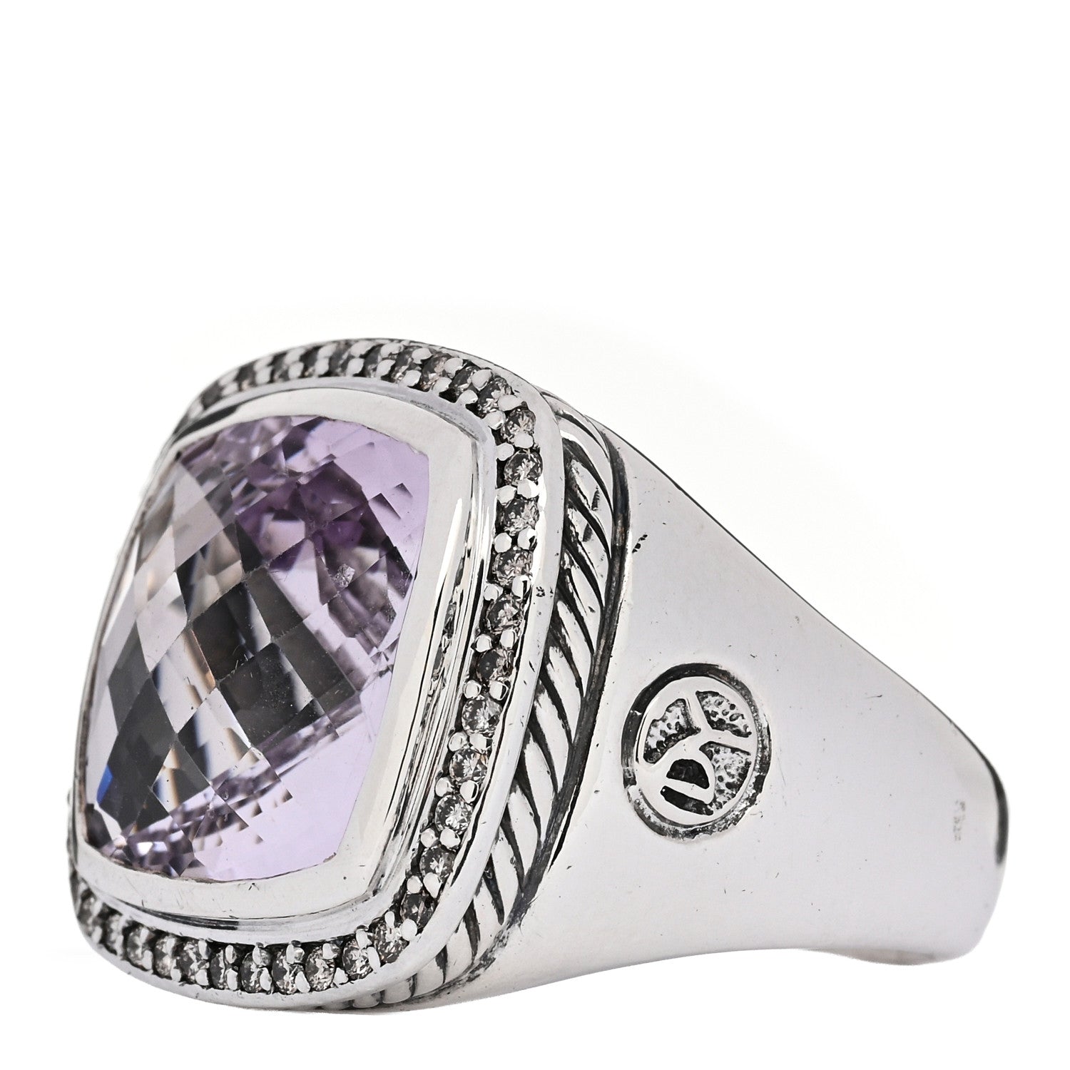 David Yurman Sterling Silver Diamond Amethyst 14mm Albion Statement Ring 61 9.75 3 of 5