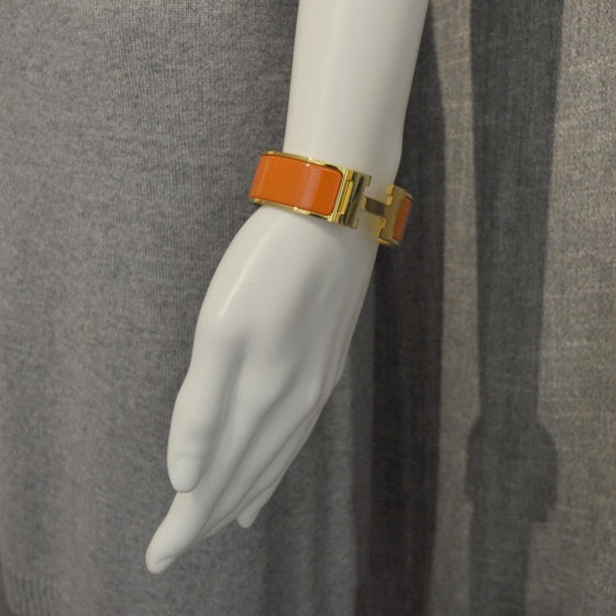 Hermes Enamel Clic Clac H Bracelet Wide GM Orange Gold 5 of 5
