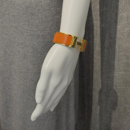 Hermes Enamel Clic Clac H Bracelet Wide GM Orange Gold 5 of 5