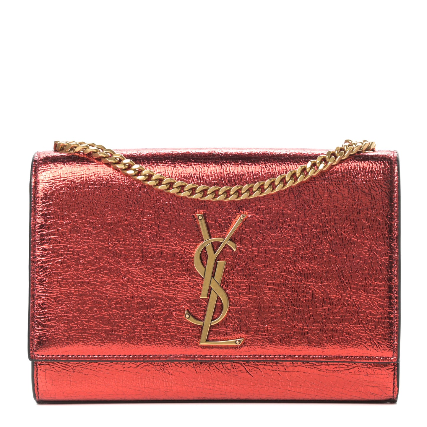 Metallic Calfskin Small Classic Monogram Kate Satchel Red