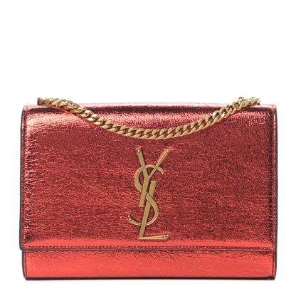 Saint Laurent Metallic Calfskin Small Classic Monogram Kate Satchel Red 1 of 12