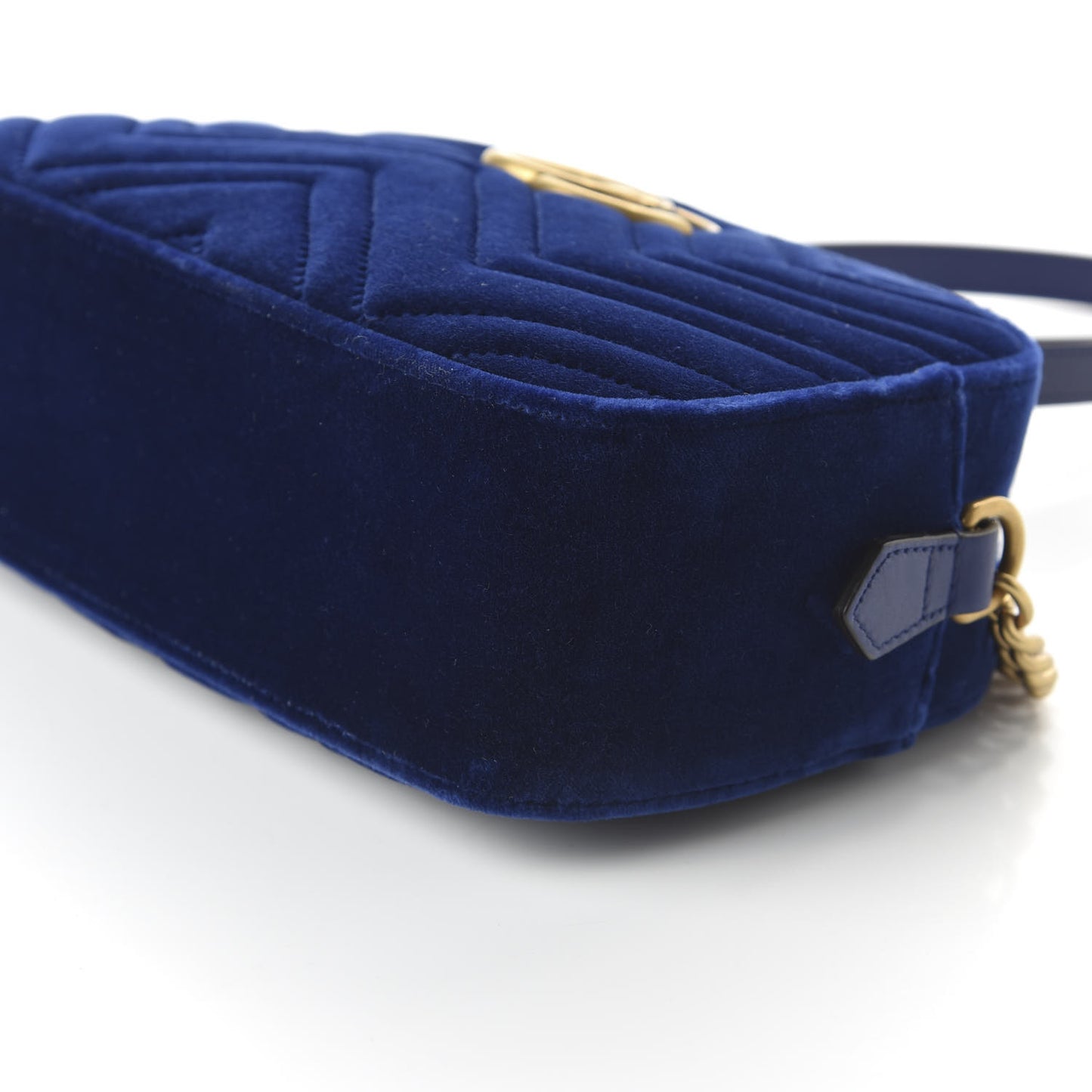 Velvet Matelasse Small GG Marmont Chain Shoulder Bag Cobalt