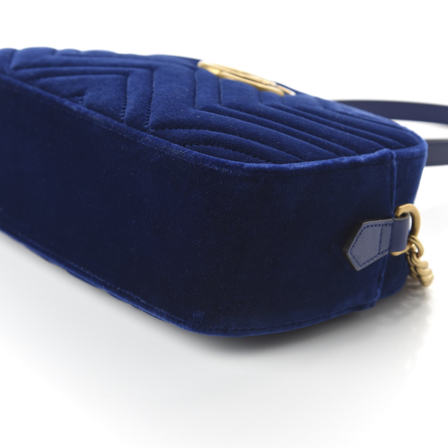Gucci Velvet Matelasse Small GG Marmont Chain Shoulder Bag Cobalt 2 of 11