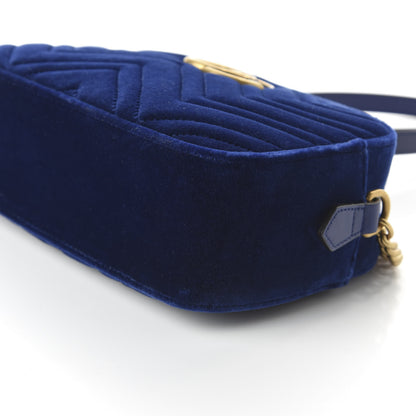 Gucci Velvet Matelasse Small GG Marmont Chain Shoulder Bag Cobalt 2 of 11