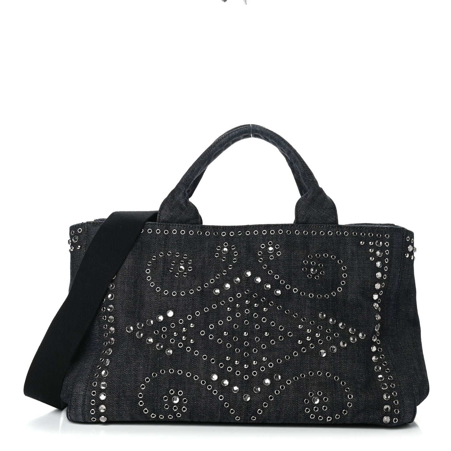 Denim Crystal Studded Canapa Tote Black