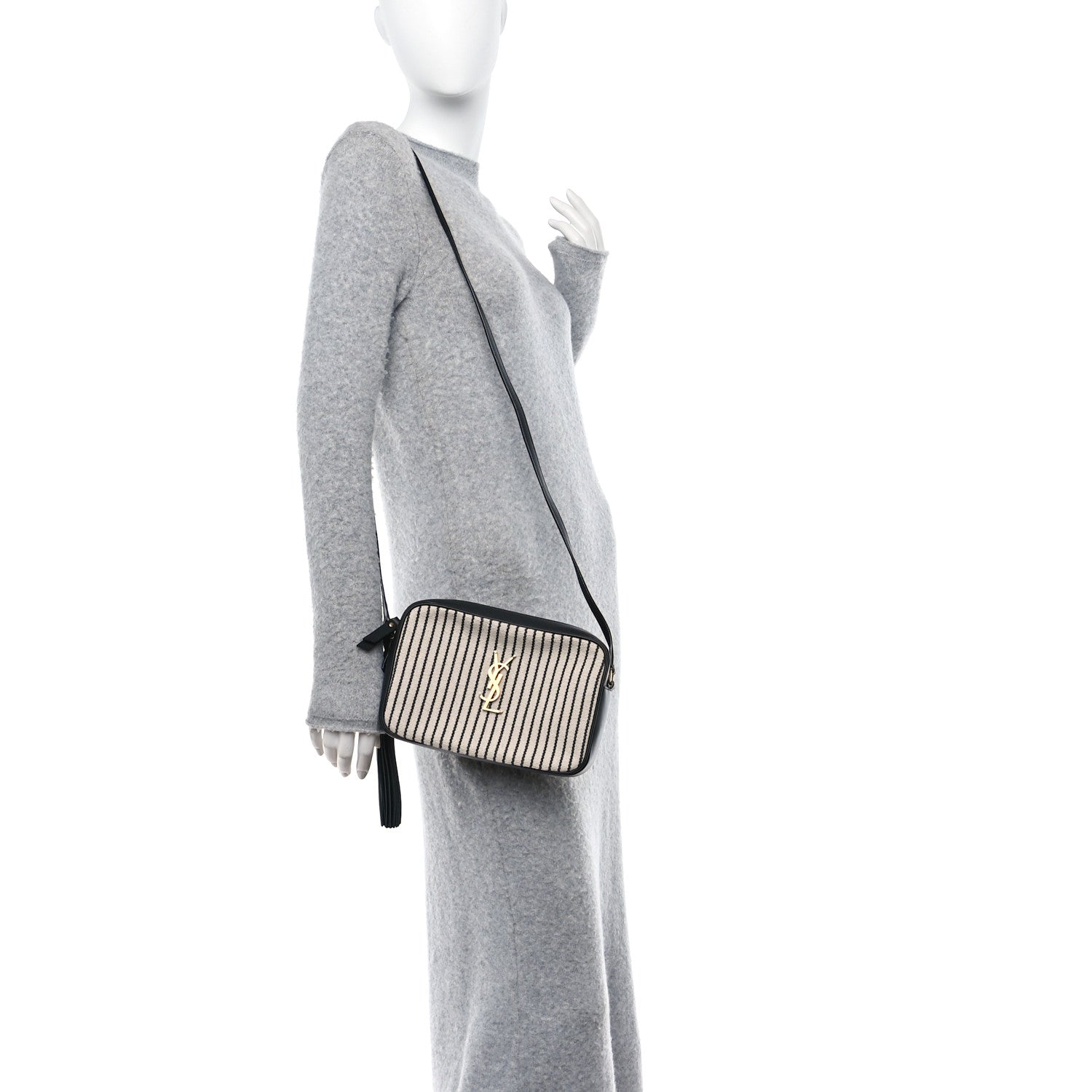 Saint Laurent Canvas Calfskin Monogram Lou Camera Bag Black Grey Cream 2 of 10