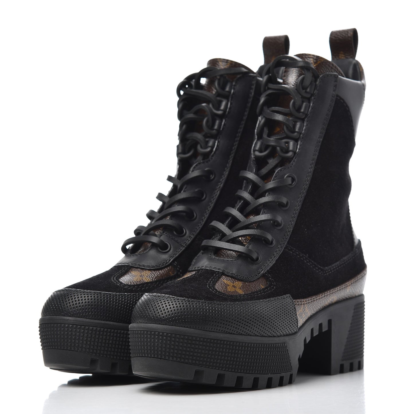 Suede Calfskin Monogram Laureate Platform Desert Boots 35 Black
