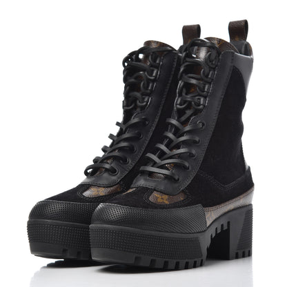 Louis Vuitton Suede Calfskin Monogram Laureate Platform Desert Boots 35 Black 3 of 9