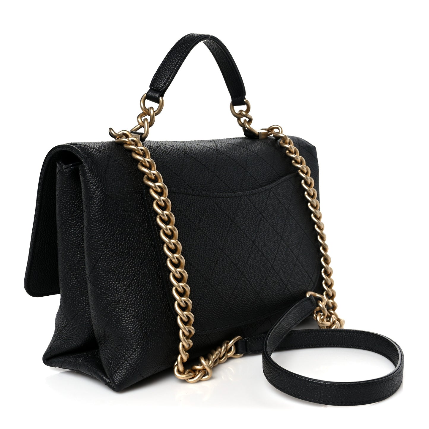 Grained Calfskin Stitched Flap Black