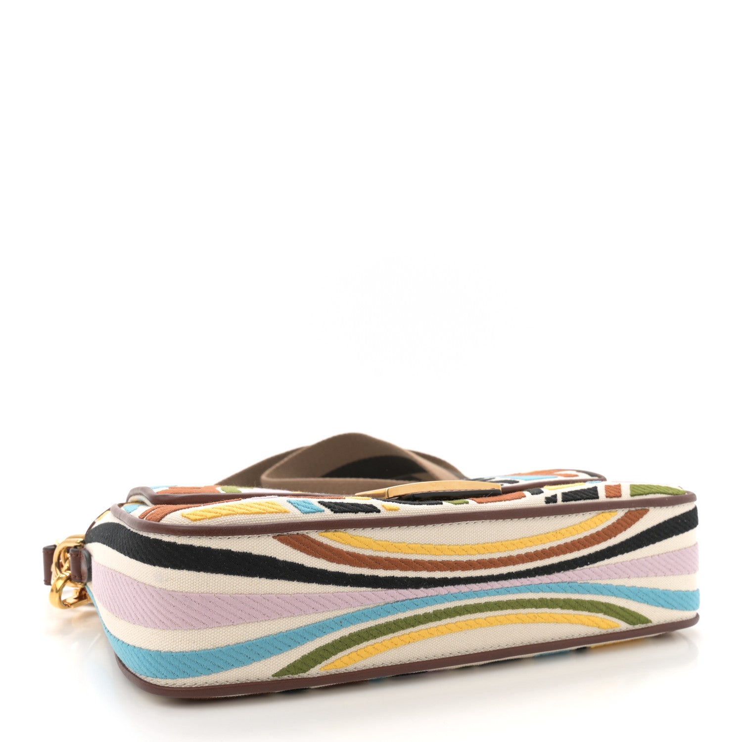 Fendi X SARA COLEMAN Canvas Vitello King Seta FF Fish Eye Embroidered Baguette Grezzo Multicolor Ghianda 4 of 11