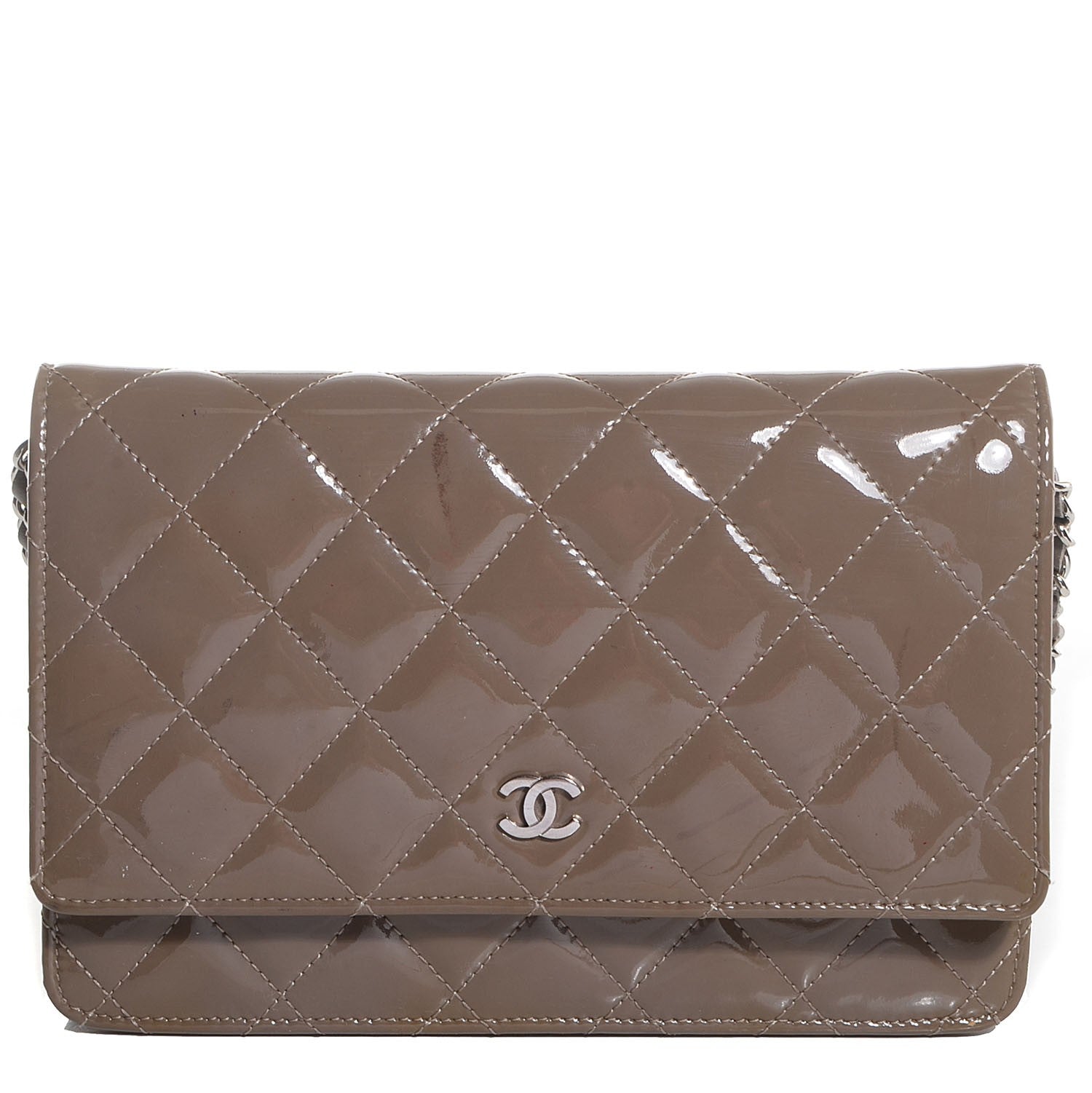 Chanel Patent Quilted Wallet On Chain WOC Grey 1 of 10