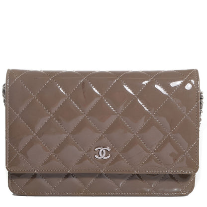 Chanel Patent Quilted Wallet On Chain WOC Grey 1 of 10