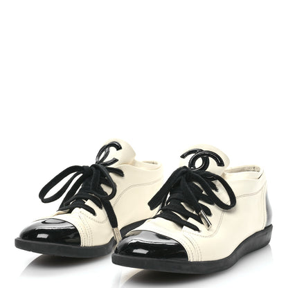 Chanel Lambskin Patent Calfskin CC Sneakers 39.5 White Black 3 of 10