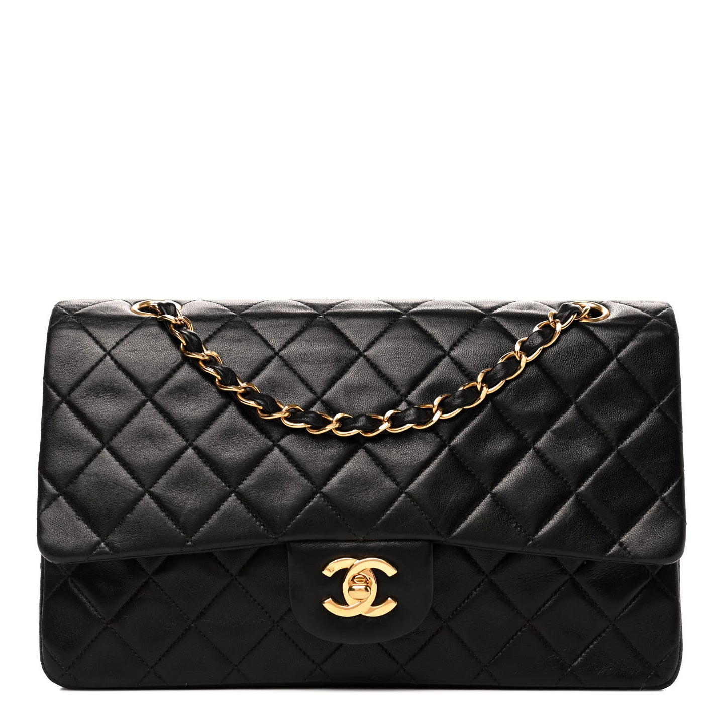 Lambskin Quilted Medium Double Flap Black