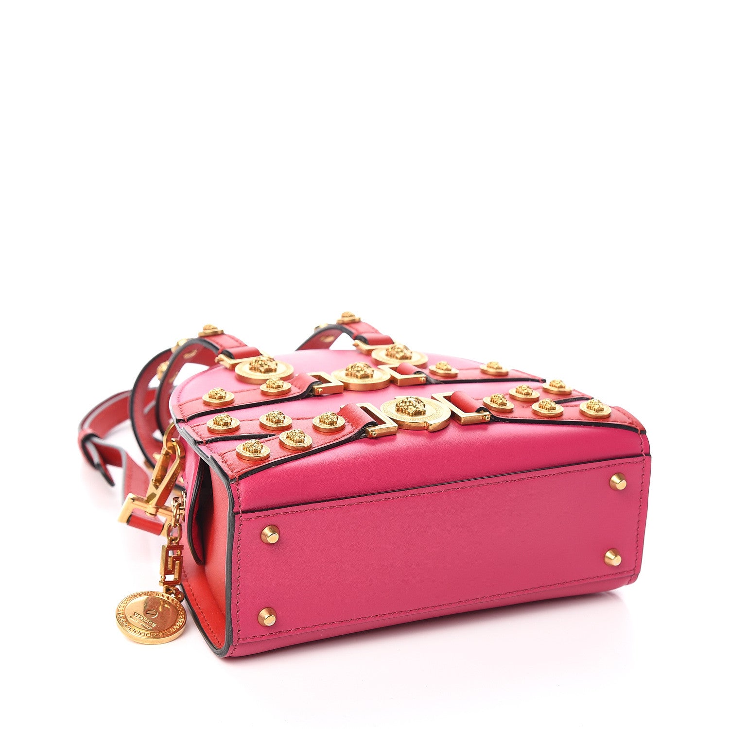 Versace Calfskin Small Medallion Tribute Bowling Bag Pink Red 4 of 9