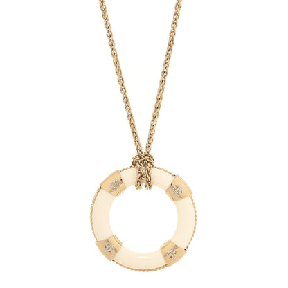 Chanel Resin Crystal CC Lifesaver Pendant Necklace Golden White 1 of 3