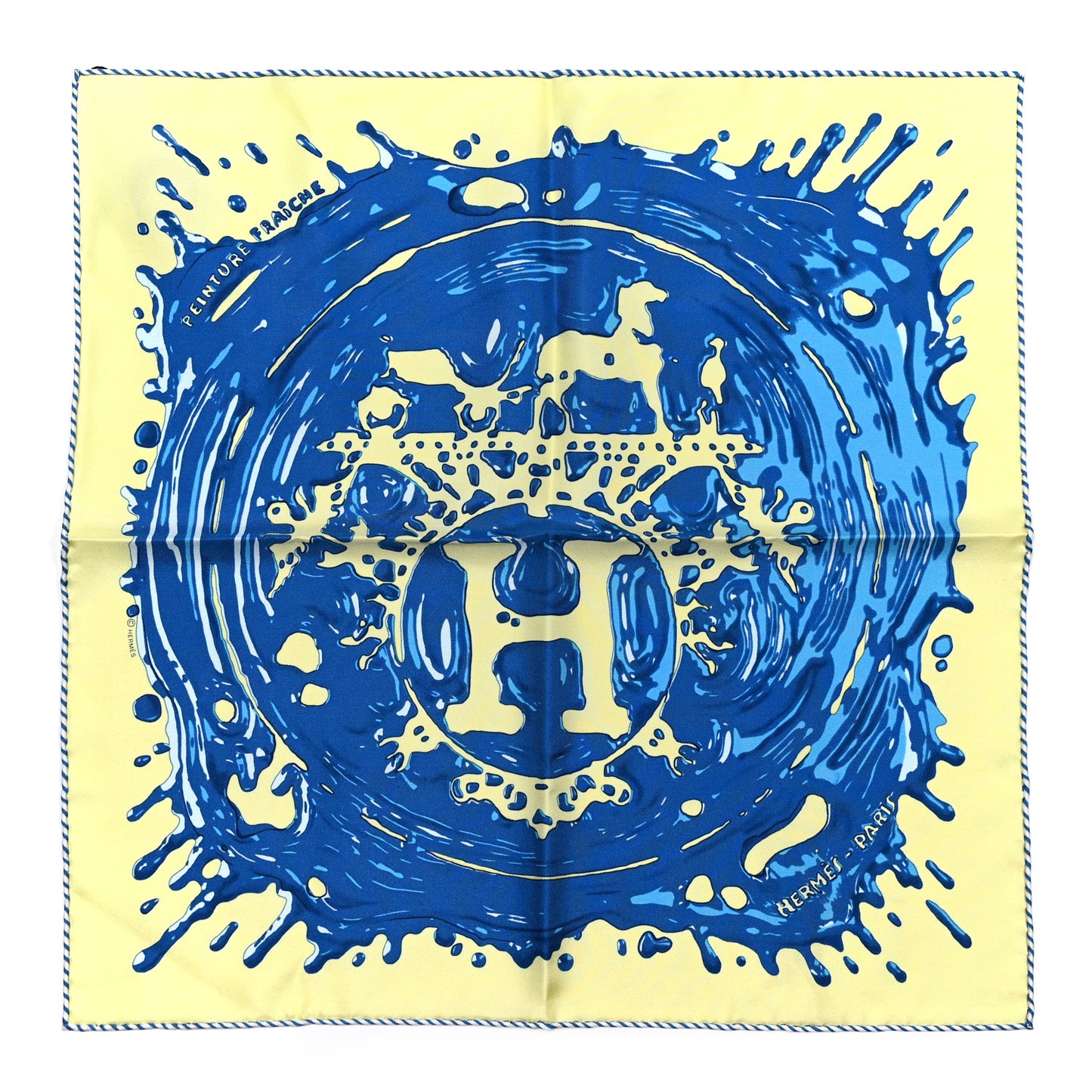 Silk Peinture Fraiche Scarf 45 Jaune Soufre Bleu