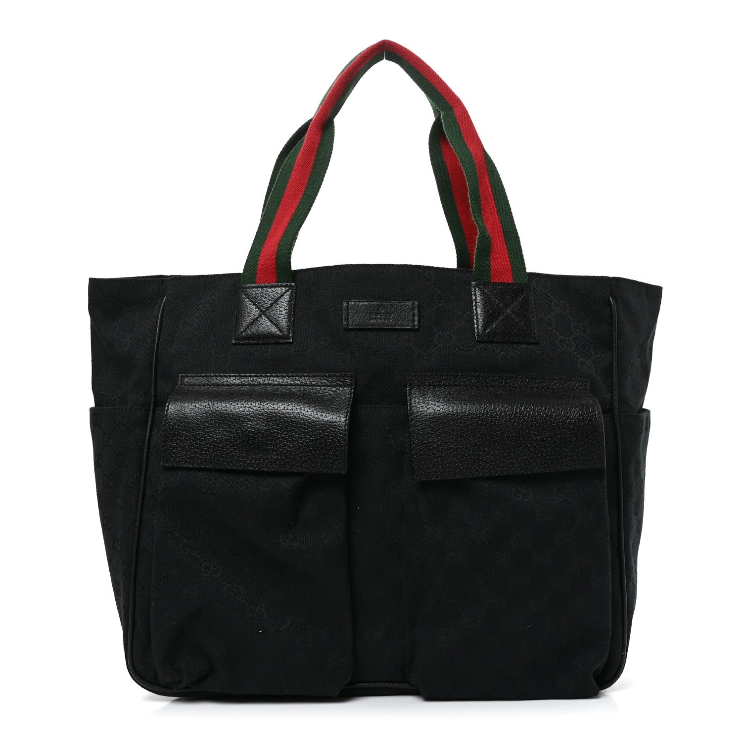 Gucci GG Monogram Medium Web Handle Double Pocket Tote Black 1 of 10