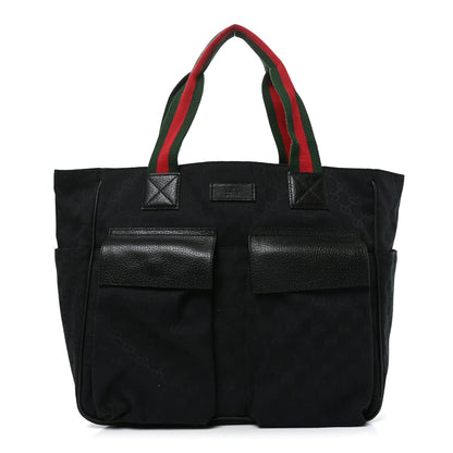 Gucci GG Monogram Medium Web Handle Double Pocket Tote Black 1 of 10