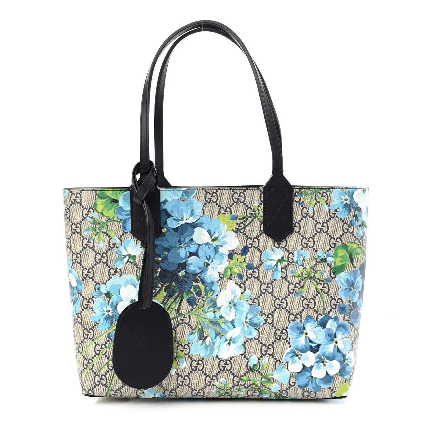 GG Supreme Monogram Blooms Small Reversible Tote Beige Blue Navy