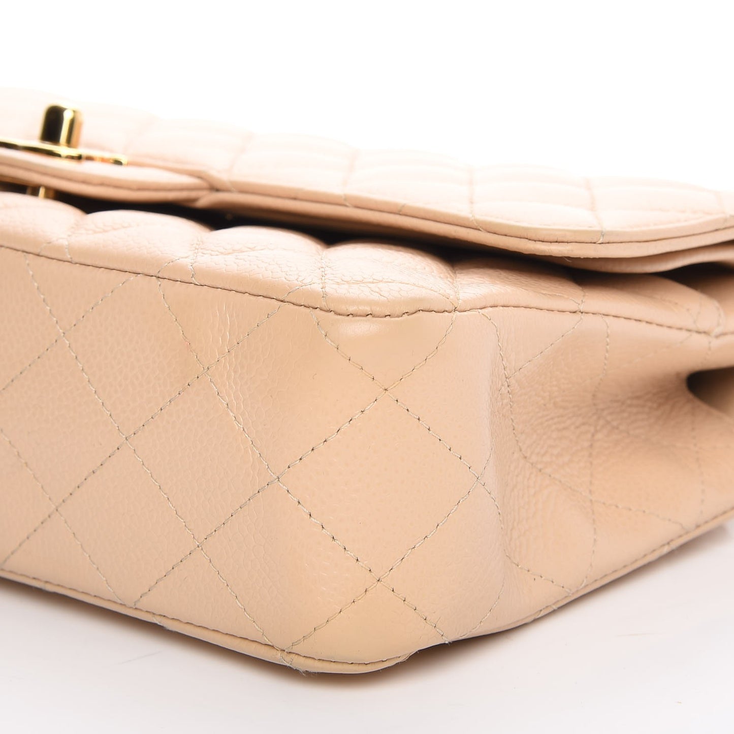 Caviar Quilted Medium Double Flap Beige Clair
