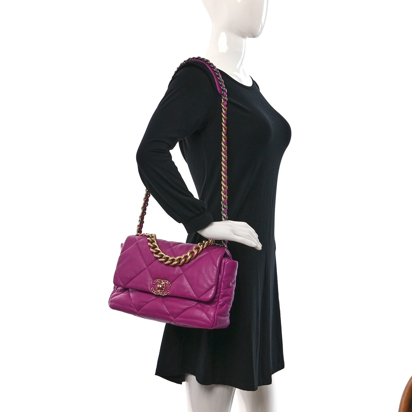 Lambskin Quilted Large Chanel 19 Flap Purple